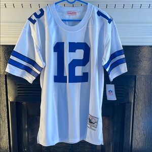 Throwback Dallas Cowboys Rodger Staubach Football Jersey White Blue Size XL 50